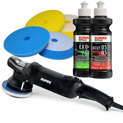 RUPES LHR15ES Exzenter-Poliermaschine + Sonax Polituren + Craft-Equip Pro Polierpads