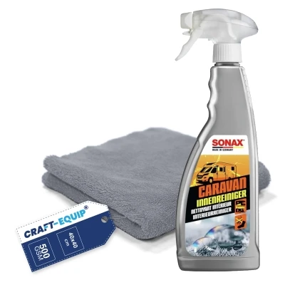 SONAX 750ml Caravan Innenreiniger + Craft-Equip randloses Microfasertuch