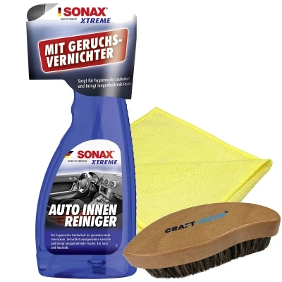 SONAX Xtreme 500ml Auto Innen Reiniger + Craft-Equip Lederbürste + Craft-Equip Microfasertuch