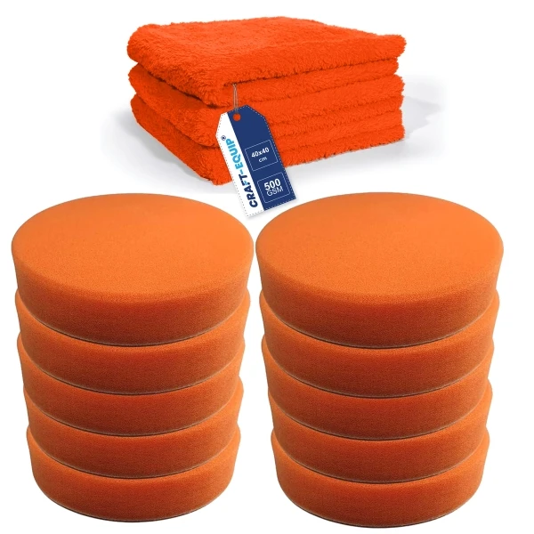 13er Sparpack Craft-Equip 150mm Polierschwämme orange glatt + Microfasertücher