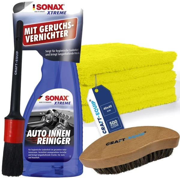 SONAX Xtreme 500ml Auto Innen Reiniger + Microfasertücher + Lederbürste + Pinsel